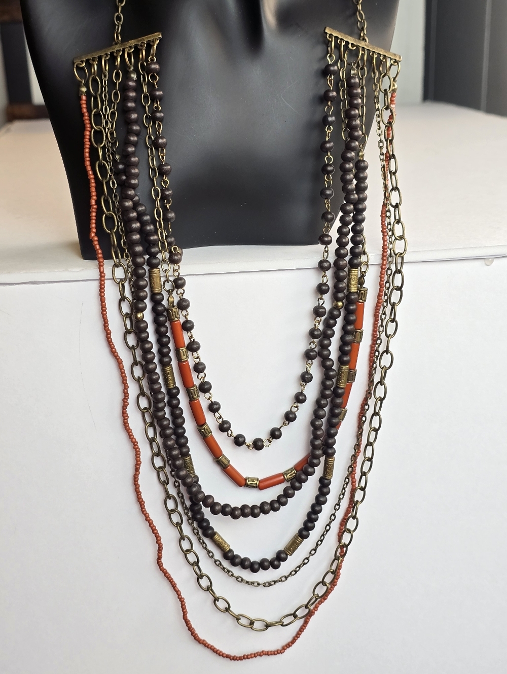 Boho Multi-Layer Mixed Media Beaded‎ Necklace Vintage